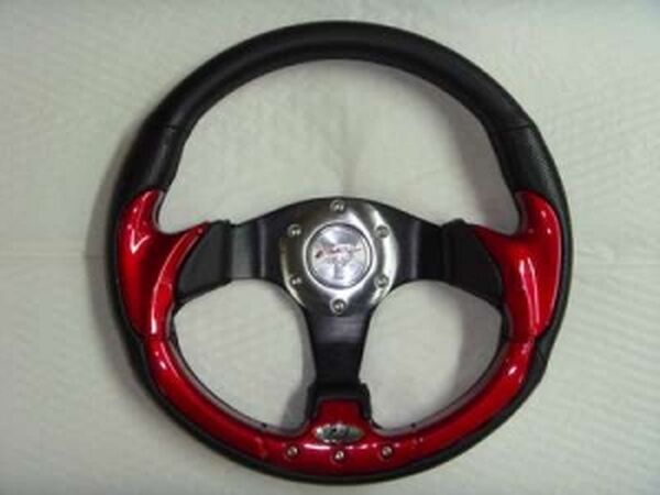 Спортивный руль "Red Wheel" для автомобилей ВАЗ красный, вставка по бокам и снизу.
