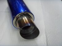 Универсальный прямоточный глушитель Simota,труба синяя, сопло круглое узкое, со скосом