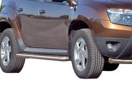 Защита порогов «с алюминиевым листом» d63,5 из нержавейки на Renault Duster