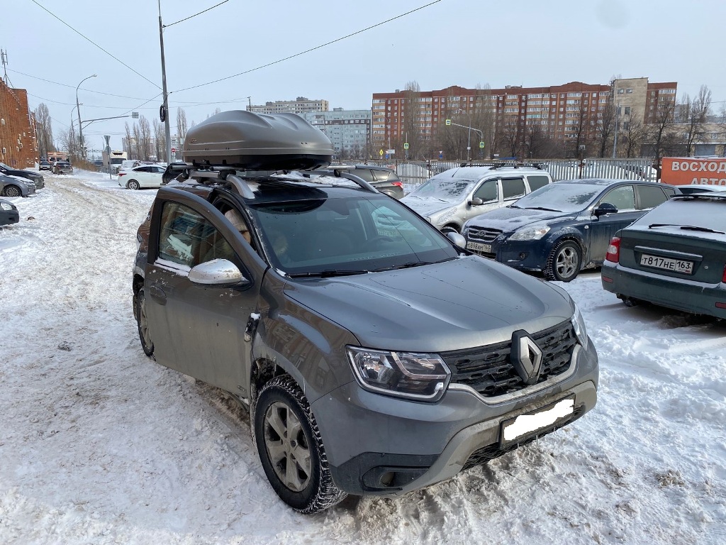 Автобокс на крышу серый Turino 1 (410 л) Аэродинамический