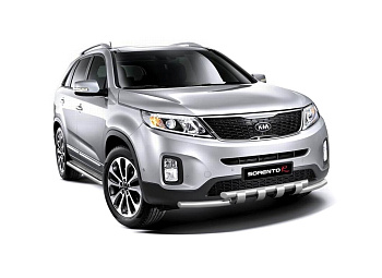 Защита переднего бампера двойная с зубьями d63 на KIA Sorento